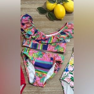 EUC Janie and Jack RECYCLED PATCHWORK RUFFLE 2-PIECE SWIMSUIT sz 6